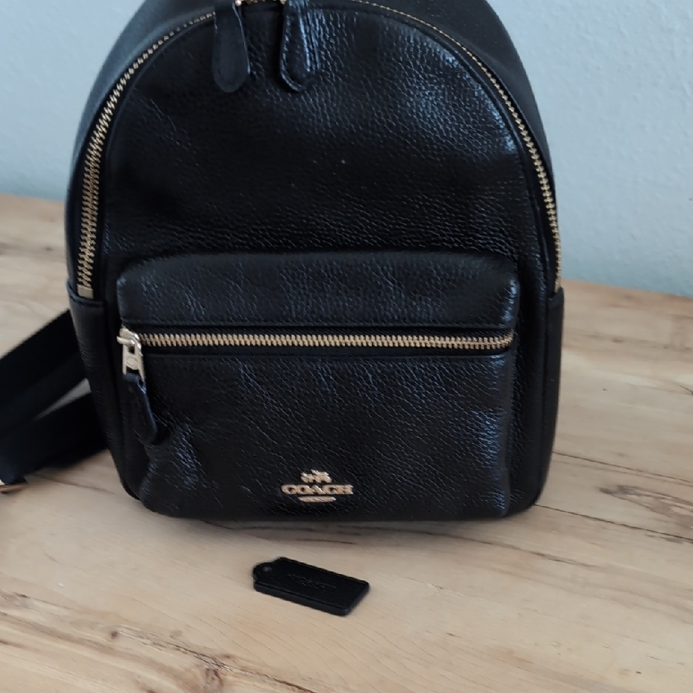 Coach Black Pebbled Leather Mini Backpack with Gold Hardware